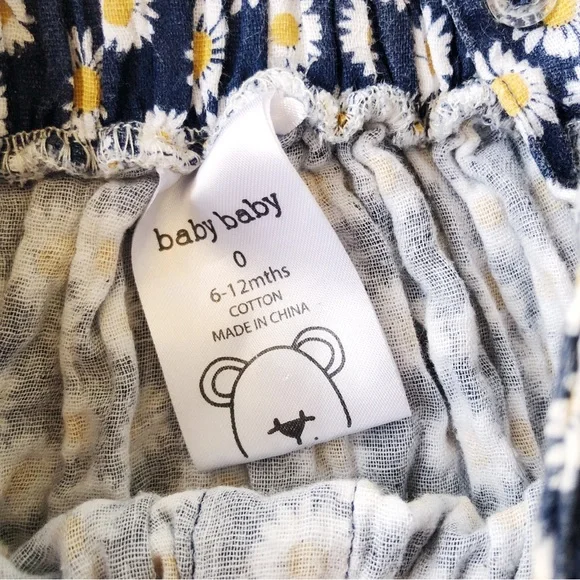 BABY Navy Blue Pinafore Skirt with White Daisy Flower Floral Print Cotton Size 0 - Picture 6 of 6